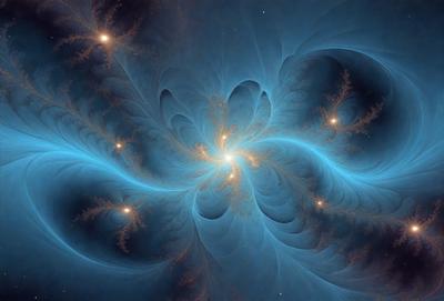 The primary subject of the image is a blue and purple nebula, which is a swirling mass of gas and dust in space. The setting is a dark, starry sky, with the nebula as the main focus. The visual style is a combination of photo and digital art, creating a stunning and detailed representation of the celestial object. The colors and mood of the image are predominantly blue and purple, with a sense of wonder and awe, as the viewer is drawn into the