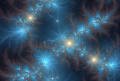 The primary subject of the image is a blue and white galaxy, which is the main object, scene, or focus of the image. The setting or background is a dark blue space, which creates a contrast with the galaxy. The visual style of the image is digital art, as it is a computer-generated image. The colors and mood of the image are predominantly blue and white, giving it a serene and celestial atmosphere.