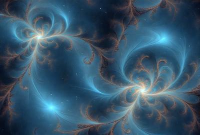 The primary subject of the image is a blue and orange swirling pattern, which appears to be a digital art or illustration. The setting is a night sky, with stars visible in the background. The visual style is a combination of digital art and illustration, creating a unique and captivating scene. The dominant colors are blue and orange, giving the image a vibrant and lively atmosphere.