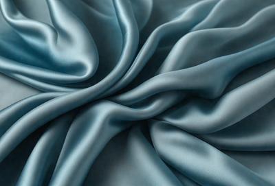 The primary subject of the image is a blue fabric, possibly a piece of silk, with a flowing and curling pattern. The setting is a close-up view of the fabric, showcasing its texture and details. The visual style is a realistic representation of the fabric, capturing its natural appearance. The colors and mood of the image are predominantly blue, creating a calm and serene atmosphere.