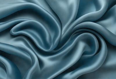 The primary subject of the image is a blue fabric, which appears to be a piece of silk. The setting is a blue background, which complements the blue fabric. The visual style is a close-up of the fabric, showcasing its texture and details. The colors and mood of the image are predominantly blue, creating a calm and serene atmosphere.