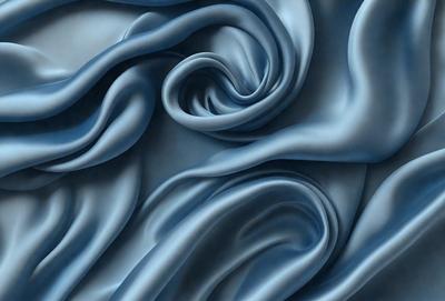 The primary subject of the image is a blue fabric with a swirling pattern. The setting is a blue background, and the visual style appears to be a digital art or illustration. The dominant colors are blue and white, creating a calm and soothing atmosphere.