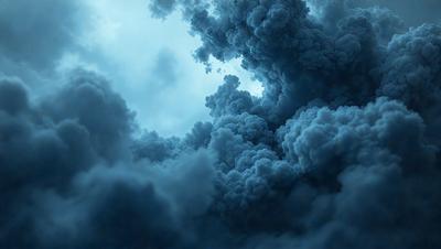 The primary subject of the image is a cloudy sky with a dark blue color. The setting is a cloudy day, and the visual style is a photo. The clouds are the main focus of the image, and they create a moody atmosphere.