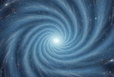 The primary subject of the image is a spiral, which is the main object, scene, or focus of the image. The spiral is set against a blue background, giving it a vibrant and lively appearance. The visual style of the image is digital art, as it is a computer-generated representation of the spiral. The dominant colors in the image are blue and white, creating a sense of depth and movement.