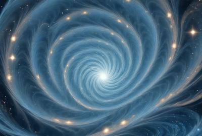 The primary subject of the image is a spiral pattern, which is the main object, scene, or focus of the image. The spiral pattern is set against a blue background, giving it a vibrant and lively appearance. The visual style of the image is digital art, as it is a computer-generated representation of the spiral pattern. The dominant colors in the image are blue and white, creating a sense of depth and dimension.