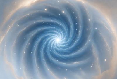 The primary subject of the image is a spiral, which is the main object, scene, or focus of the image. The spiral is set against a blue background, giving it a vibrant and lively appearance. The visual style of the image is a combination of photo and digital art, creating a unique and eye-catching design. The dominant colors in the image are blue and white, which contribute to the spiral's spirited and energetic mood.