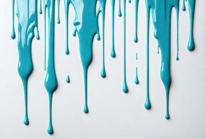 The primary subject of the image is a blue liquid, possibly paint or ink, dripping down a white surface. The setting appears to be a white wall, and the visual style is a close-up of the dripping liquid. The colors and mood of the image are predominantly blue, creating a calm and serene atmosphere.