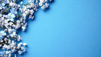 The primary subject of the image is a bouquet of white flowers. The flowers are arranged in a line, creating a visually appealing and elegant display. The setting is a blue background, which provides a striking contrast to the white flowers. The visual style of the image is a photo, capturing the beauty of the flowers in their natural environment. The colors and mood of the image are predominantly white and blue, giving it a serene and calming atmosphere.