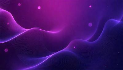 The primary subject of the image is a purple, pink, and blue background with a purple and blue wave pattern. The setting is a space-like environment, with a purple and blue hue to the background. The visual style is a digital art or illustration, creating a vibrant and colorful atmosphere. The dominant colors and overall mood of the image are purple, pink, and blue, giving it a lively and energetic feel.