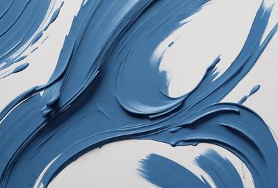 The primary subject of the image is a blue and white painting, which appears to be a digital art piece. The painting is displayed on a white surface, creating a striking contrast between the colors and the background. The visual style of the painting suggests that it is a digital artwork, possibly created using a computer or other digital tools. The dominant colors in the painting are blue and white, creating a sense of calmness and tranquility.