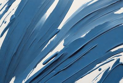 The primary subject of the image is a blue painting with a white background. The painting features a blue and white color scheme, creating a visually striking and calming atmosphere. The painting appears to be a digital art piece, showcasing the artist's skill in blending colors and creating a unique visual style.