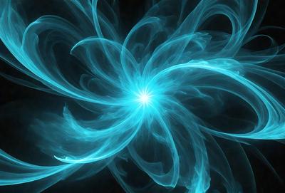 The primary subject of the image is a blue and white flower, which is the main object, scene, or focus of the image. The setting or background is a dark blue space, which adds to the overall atmosphere. The visual style of the image is a digital art or illustration, as it is a well-crafted and detailed representation of the flower. The dominant colors in the image are blue and white, creating a serene and calming mood.