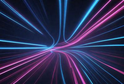 The primary subject of the image is a brightly colored, swirling tunnel-like structure. The setting is a dark background, which contrasts with the vibrant colors of the tunnel. The visual style is a combination of digital art and illustration, creating a dynamic and eye-catching scene. The dominant colors are pink, blue, and purple, giving the image a lively and energetic atmosphere.