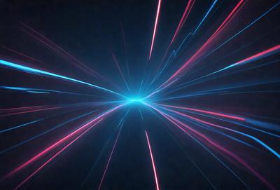 The primary subject of the image is a bright, colorful, and vibrant light beam. The light beam is the main focus of the image, and it appears to be a digital art or illustration. The setting is a dark background, which contrasts with the bright light beam. The colors and mood of the image are energetic and lively, with the light beam creating a sense of movement and dynamism.