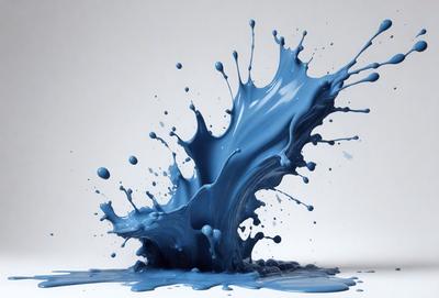 The primary subject of the image is a blue splash of paint, which appears to be a digital art or illustration. The setting is a white background, which provides a clean and uncluttered environment for the artwork. The visual style is modern and creative, with the blue splash of paint as the focal point. The colors and mood of the image are predominantly blue, which gives it a calm and serene atmosphere.