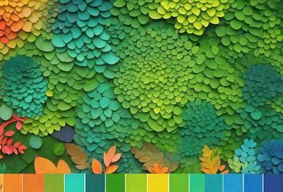 The primary subject of the image is a large, colorful, and intricate plant with green leaves and yellow flowers. The plant is surrounded by a vibrant and lush green background, creating a sense of depth and richness. The visual style of the image is a combination of digital art and illustration, with the plant's details and textures appearing to be hand-drawn. The colors and mood of the image are predominantly green and yellow, with the yellow flowers adding a touch of warmth and brightness