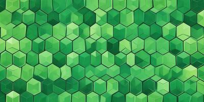 The primary subject of the image is a green, hexagonal pattern. The setting is a green background, which creates a vibrant and lively atmosphere. The visual style is a combination of digital art and illustration, giving the image a unique and eye-catching appearance. The dominant colors are green, which creates a sense of freshness and growth, and the hexagonal pattern adds a sense of order and structure to the scene.