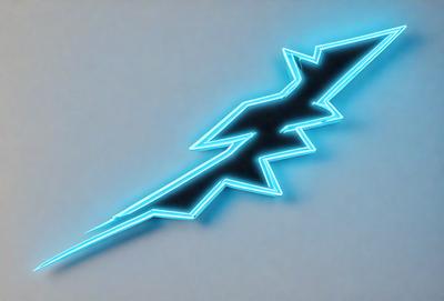 The primary subject of the image is a neon light in the shape of a lightning bolt. The lightning bolt is blue and is placed on a white surface. The setting appears to be a studio or a controlled environment, as the lightning bolt is the main focus of the image. The visual style is digital art, as the lightning bolt is a digital creation. The colors and mood of the image are predominantly blue and energetic, as the lightning bolt symbolizes electricity and movement