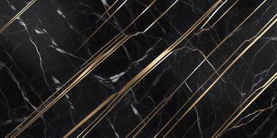 The primary subject of the image is a marble countertop with a gold stripe. The setting is a kitchen, and the visual style is a close-up of the marble countertop. The dominant colors are black and gold, creating a luxurious and elegant atmosphere.