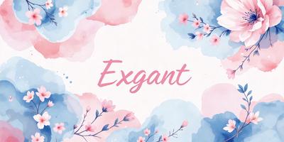 The primary subject of the image is the word "extangent" written in pink and white. The setting is a background featuring a watercolor-style design with pink and white flowers. The visual style is a combination of digital art and illustration, creating a unique and artistic appearance. The colors and mood of the image are predominantly pink and white, giving it a soft and elegant feel.