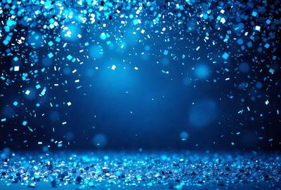 The primary subject of the image is a blue background with a pattern of blue and white glittering lights. The setting appears to be a dark room, and the visual style is a combination of a photo and digital art. The colors and mood of the image are predominantly blue and white, creating a serene and calming atmosphere.