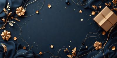 The primary subject of the image is a blue background with gold stars and leaves. The setting is a night sky, and the visual style is a combination of digital art and illustration. The dominant colors are blue, gold, and black, creating a serene and celestial atmosphere.