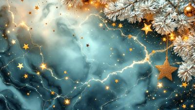 The primary subject of the image is a beautifully lit starry night sky. The setting is a dark, cloudy night with a few stars visible in the sky. The visual style is a combination of a photo and digital art, creating a stunning and realistic representation of the night sky. The colors and mood of the image are predominantly dark and moody, with the bright stars providing a contrasting and captivating element.