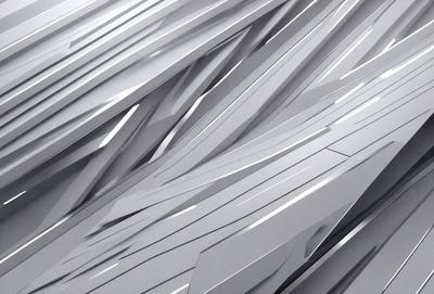 The primary subject of the image is a large, intricate, and abstract design made of metal. The setting is a white background, which contrasts with the metal design. The visual style is a combination of digital art and illustration, creating a unique and captivating pattern. The colors and mood of the image are predominantly silver and gray, giving it a modern and sophisticated appearance.
