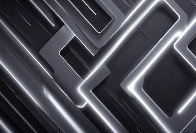 The primary subject of the image is a series of interconnected black and white geometric shapes. The setting is a dark background, which contrasts with the shapes, creating a visually striking composition. The visual style is a combination of digital art and illustration, with the shapes appearing to be both intricate and simple at the same time. The dominant colors are black and white, giving the image a modern and minimalist feel.