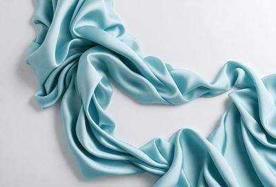 The primary subject of the image is a blue fabric, which is the main object, scene, or focus of the image. The setting is a white background, which provides a clean and uncluttered environment for the fabric. The visual style is a close-up of the fabric, showcasing its texture and details. The colors and mood of the image are predominantly blue, creating a calm and serene atmosphere.