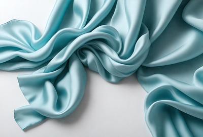 The primary subject of the image is a blue fabric, which is the main object, scene, or focus of the image. The setting is a white background, and the visual style is a photo. The dominant colors are blue and white, creating a calm and serene atmosphere.
