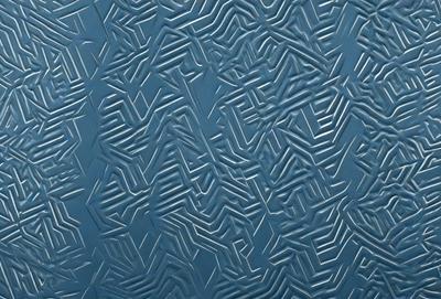 The primary subject of the image is a blue, textured surface with a pattern of interlocking shapes. The setting appears to be a wall or a similar surface, and the visual style is a combination of digital art and illustration. The dominant colors are blue and silver, creating a modern and sleek atmosphere.