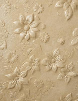 The primary subject of the image is a wall with a pattern of flowers. The setting is a room with a white background. The visual style is a combination of photo and digital art, creating a realistic and detailed representation of the flowers. The colors and mood are predominantly white, giving the scene a clean and fresh appearance.