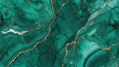 The primary subject of the image is a close-up of a green marble wall with gold veins. The setting is a room with a green marble wall, and the visual style is a photo. The dominant colors are green and gold, creating a luxurious and elegant atmosphere.