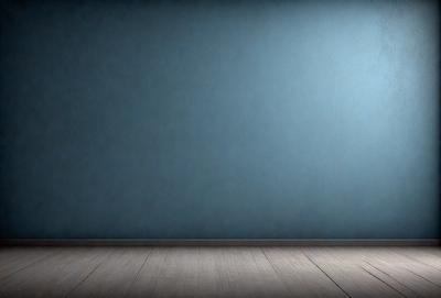 The primary subject of the image is a blue wall with a wooden floor. The setting is a room with a blue wall and a wooden floor. The visual style is a photo, and the dominant colors are blue and white. The overall atmosphere is calm and serene.