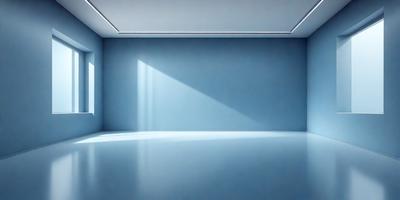 The primary subject of the image is a blue wall with a white light shining on it. The setting is a room with a blue wall, and the visual style is a photo. The dominant colors are blue and white, creating a calm and serene atmosphere.