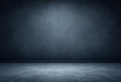 The primary subject of the image is a large, empty room with a blue wall. The setting is a dark room with a blue background, giving it a moody atmosphere. The visual style is a photo, capturing the empty room with a blue wall. The colors and mood of the image are predominantly blue, creating a calm and serene environment.