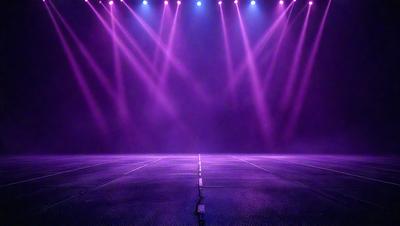 The primary subject of the image is a purple stage with a purple floor. The setting is a stage with a purple background, and the visual style is a photo. The colors and mood of the image are predominantly purple, creating a dramatic and artistic atmosphere.