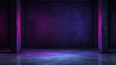 The primary subject of the image is a purple wall with a black background. The setting is a dark room, and the visual style appears to be a photo. The dominant colors are purple and black, creating a moody atmosphere.