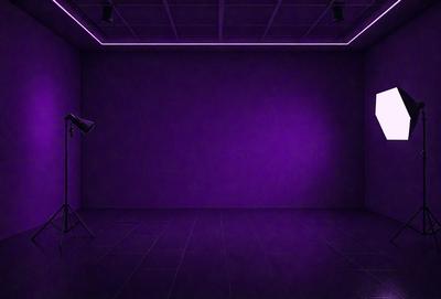 Purple wall, black floor, purple background, purple lighting.