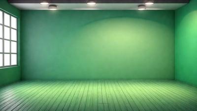 The primary subject of the image is a green wall with a green floor. The setting is a room with a green background, and the visual style is a photo. The colors and mood of the image are predominantly green, creating a calm and serene atmosphere.