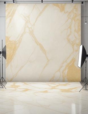 The primary subject of the image is a marble wall with a gold-colored background. The setting is a studio, and the visual style is a photo. The dominant colors are gold and white, creating a warm and elegant atmosphere.