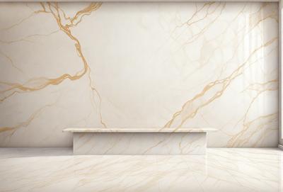 The primary subject of the image is a marble bench with a white countertop. The setting is a room with a marble wall, which adds to the luxurious and elegant atmosphere. The visual style is a photo, capturing the details and textures of the marble bench and wall. The colors and mood of the image are predominantly white and neutral, creating a clean and sophisticated ambiance.