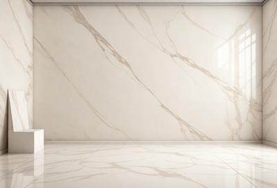 The primary subject of the image is a marble wall with a patterned texture. The setting is a room with a white marble wall, and the visual style is a photo. The colors and mood of the image are predominantly white, giving it a clean and elegant appearance.