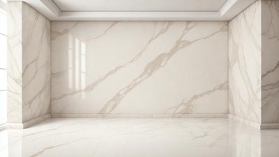 The primary subject of the image is a marble wall with a patterned design. The setting is a room with a white wall, and the visual style is a photo. The colors and mood of the image are predominantly white, giving it a clean and minimalist appearance.