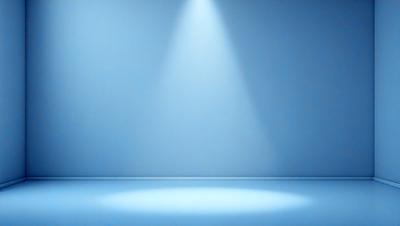 The primary subject of the image is a bright light shining on a blue wall. The light appears to be a spotlight, illuminating the wall and creating a dramatic effect. The setting is a blue room with a white floor, which provides a clean and minimalist backdrop for the light. The visual style of the image is a combination of digital art and photography, creating a striking contrast between the light and the dark blue wall. The colors and mood of the image are predominantly blue, with the light adding a