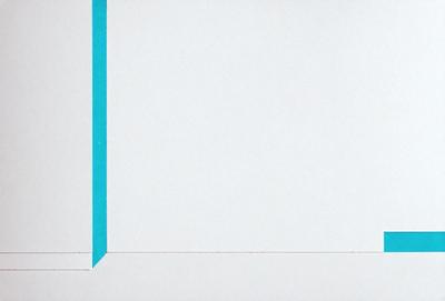 The primary subject of the image is a white wall with a blue border. The setting is a room with a white background. The visual style is a simple, clean design. The colors and mood are predominantly white and blue, creating a calm and serene atmosphere.