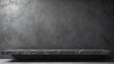 The primary subject of the image is a bench, which is prominently displayed in the foreground. The setting is a gray wall, which serves as the background for the bench. The visual style of the image is a black and white photo, giving it a classic and timeless appearance. The colors and mood of the image are predominantly dark and moody, with the gray wall and the bench's contrasting shape and texture adding depth and interest to the composition.