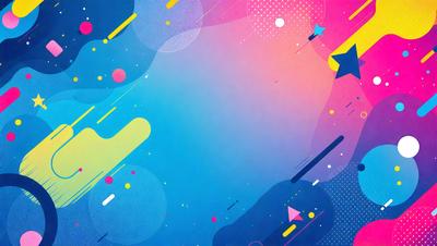 The primary subject of the image is a colorful, abstract design featuring a mix of blue, pink, yellow, and orange colors. The setting is a brightly colored, patterned background that complements the vibrant design. The visual style is a combination of digital art and illustration, creating a lively and dynamic atmosphere. The colors and mood of the image are energetic, cheerful, and uplifting.