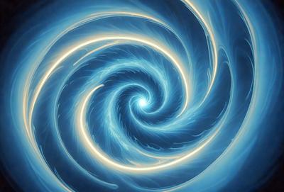The primary subject of the image is a spiral, which is the main object, scene, or focus of the image. The spiral is set against a blue background, giving it a vibrant and lively appearance. The visual style of the image is digital art, as it is a computer-generated representation of the spiral. The dominant colors in the image are blue and yellow, creating a sense of energy and movement.